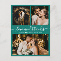 Élégant Script Green Mariage carte postale Merci