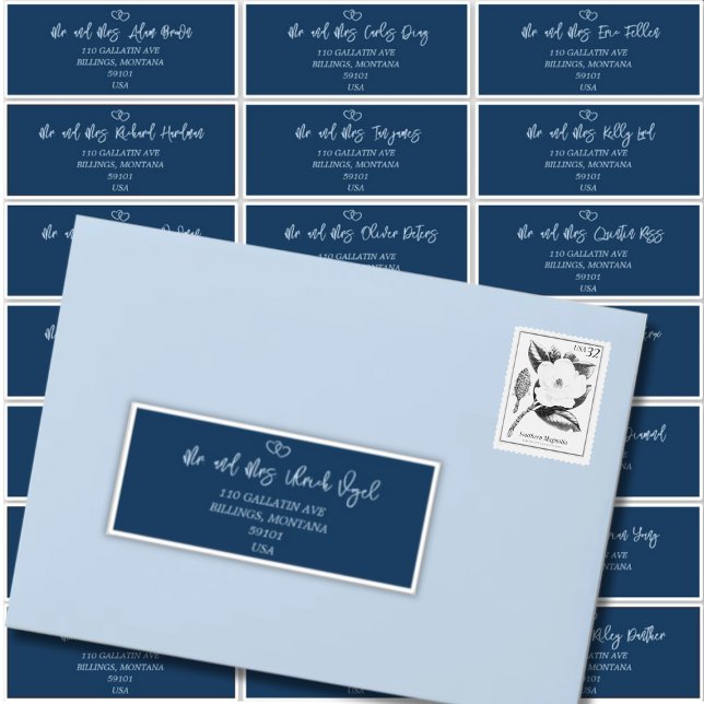 Élégant Script Indigo Mariage Étiquette de adresse (Elegant Script Indigo Wedding Guest Address Label)