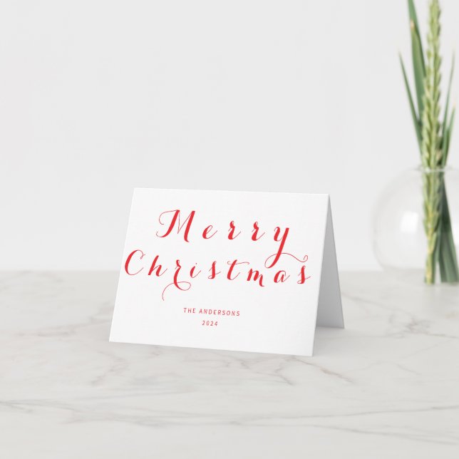 Élégant Script Joyeux Noël Rouge Carte de vacances (Devant)