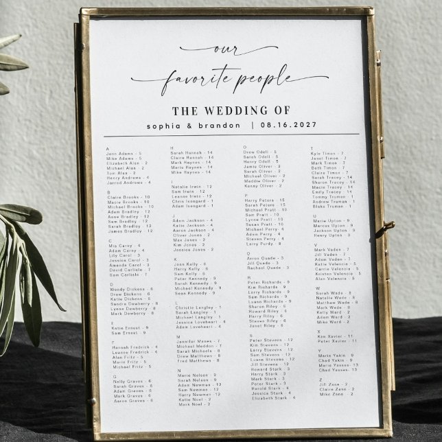 Élégant Script Mariage Alphabétique Tableau de siè (Créateur téléchargé)