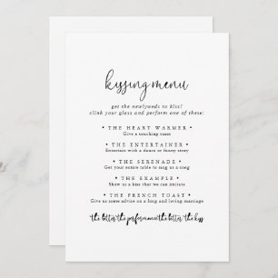 Élégant Script Mariage Kissing Menu Carte de jeu