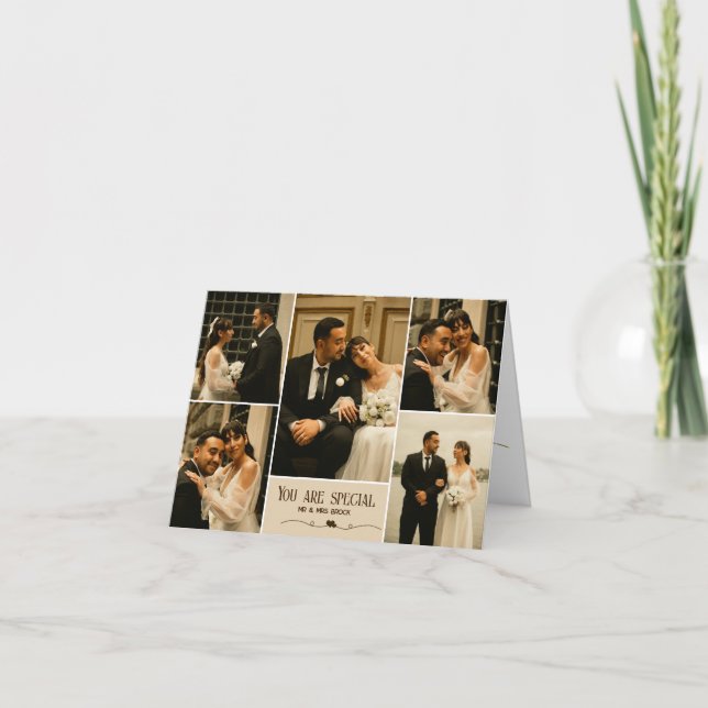Élégant Script Mariage photo Collage Carte pliée (Devant)