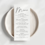 Élégant Script Mariage Réception Dîner Menu<br><div class="desc">Il s'agit d'un menu de mariage moderne et élégant, avec une disposition minimaliste et une police unique. Toutes les couleurs sont modifiables. // Pour les designs correspondants, recherchez "ALICE" dans le magasin Sincerely By Nicole Zazzle. * Si vous aimez ce design mais ne le voyez pas disponible pour quelque chose...</div>