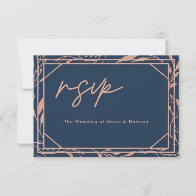 Élégant Script Marine Or Rose Gold Mariage RSVP (Devant)