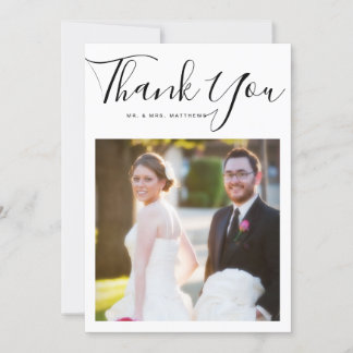 Élégant script minimal Mariage photo Merci