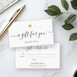 Élégant Script moderne Gold Heart Certificat cadea