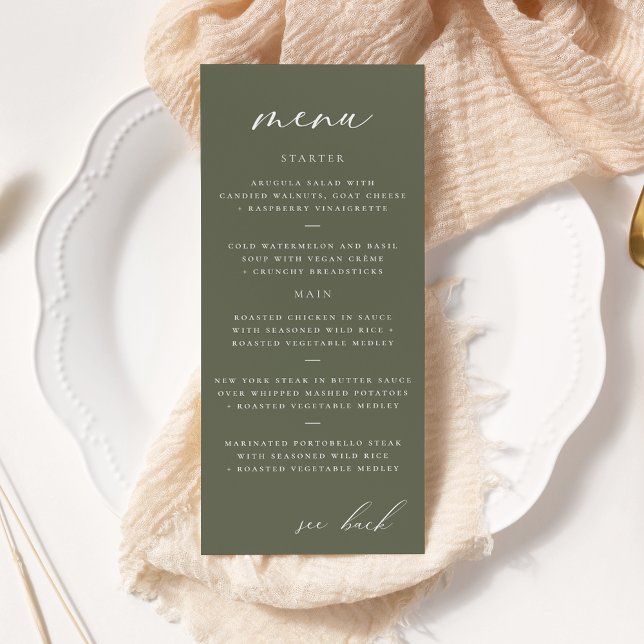 Élégant Script moderne Menu Mariage d'olive (Créateur téléchargé)