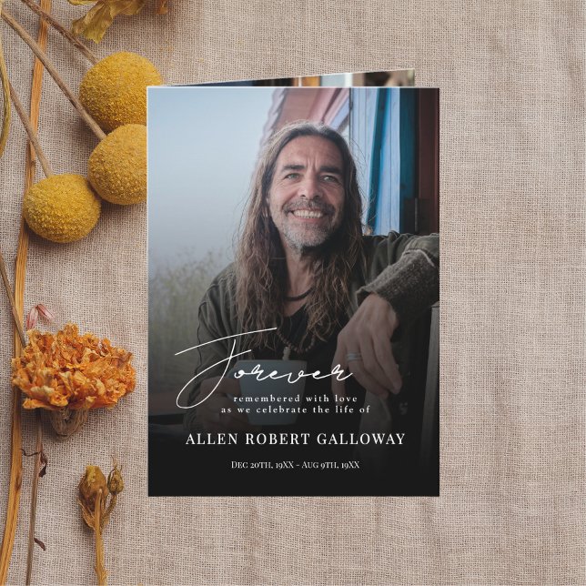 Élégant script moderne photo plié programme funéra (Créateur téléchargé)