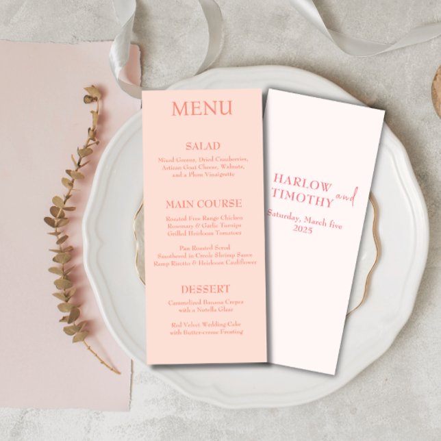 Élégant Script moderne Pink Blush mariage Menu (Créateur téléchargé)