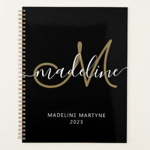Élégant Script Monogram Black Gold
