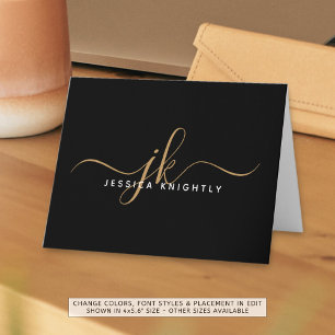 Élégant Script Monogramme Initiales Nom Black Gold