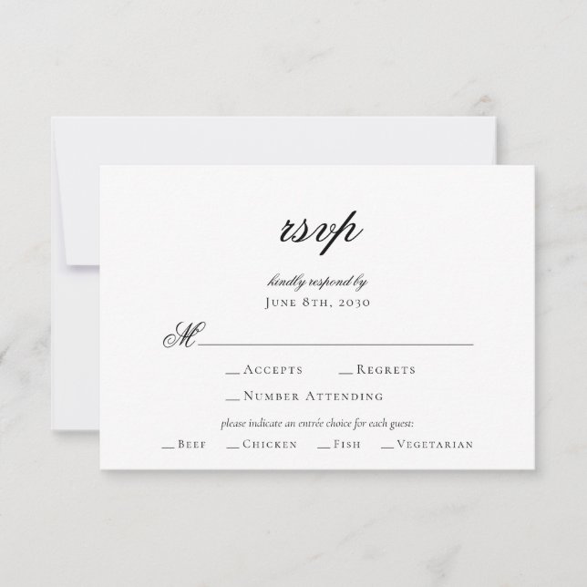 Élégant Script noir blanc mariage carte RSVP (Devant)