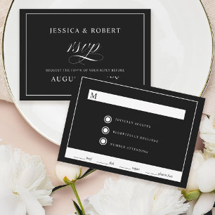 Élégant Script noir mariage carte RSVP