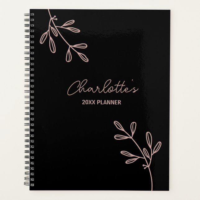 Élégant Script noir rose floral carnet de rendez-v (Devant)