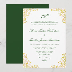 Élégant script or faire-part de mariage floral
