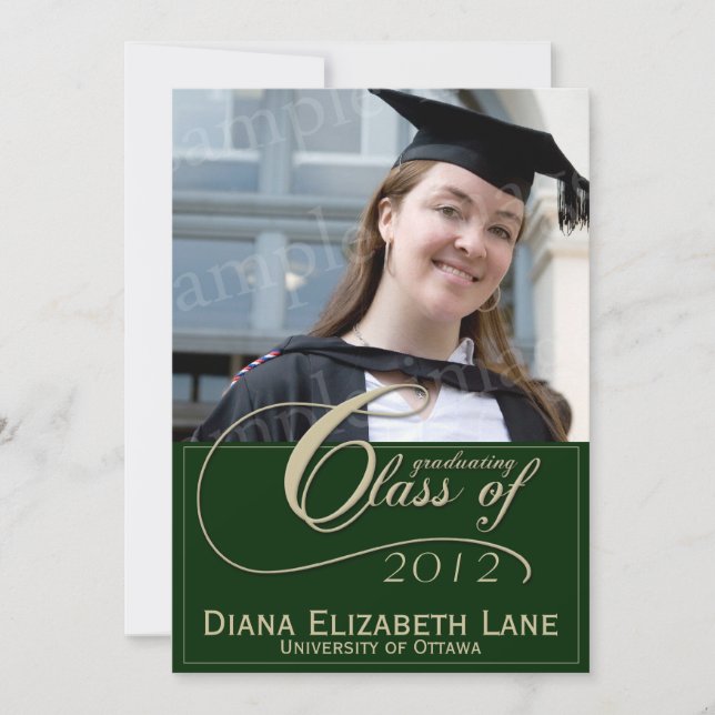 Élégant script photo Grad Invitation - Vert (Devant)
