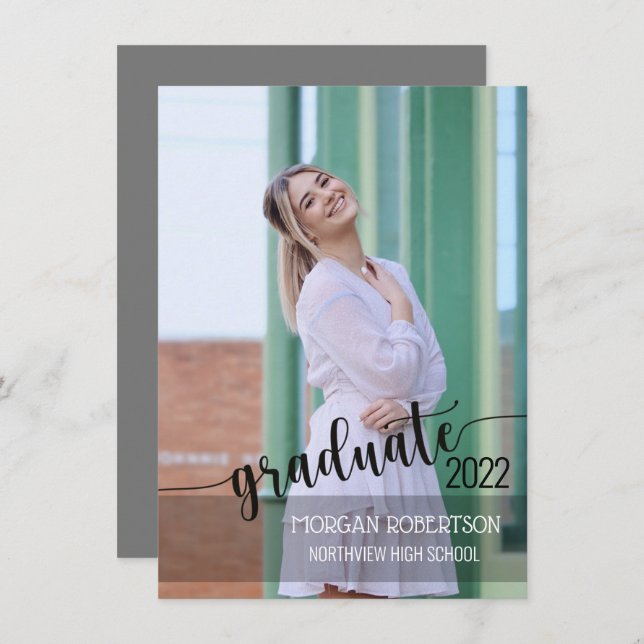 Élégant Script Photo Graduation Invitation (Devant / Derrière)