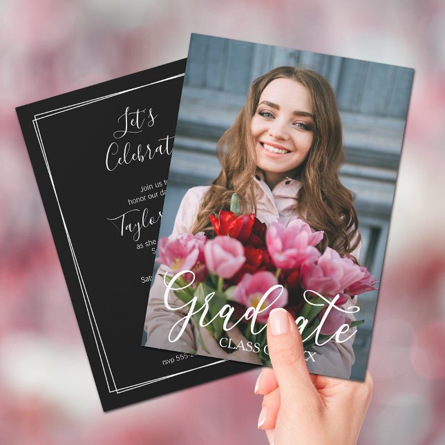Élégant Script Photo Graduation Party Invitations (Elegant Script 5" x 7" Photo Graduation Party Invitations)