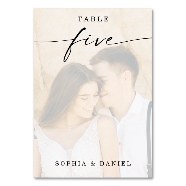 Élégant Script Photo Mariage Numéro de table Cinq (Par défaut)