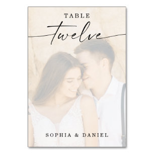Élégant Script Photo Mariage Numéro de table Douze