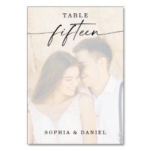 Élégant Script Photo Mariage Numéro de table Quinz