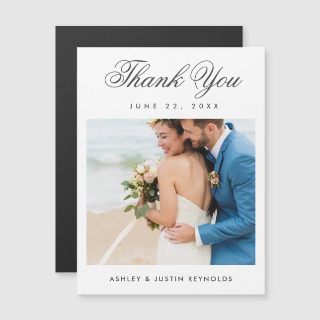 Elegant Script Photo Wedding Thank You Magnet (Devant / Derrière)