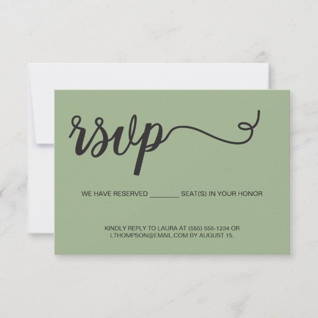 Élégant Script RSVP sièges réservés mariage vert (Devant)