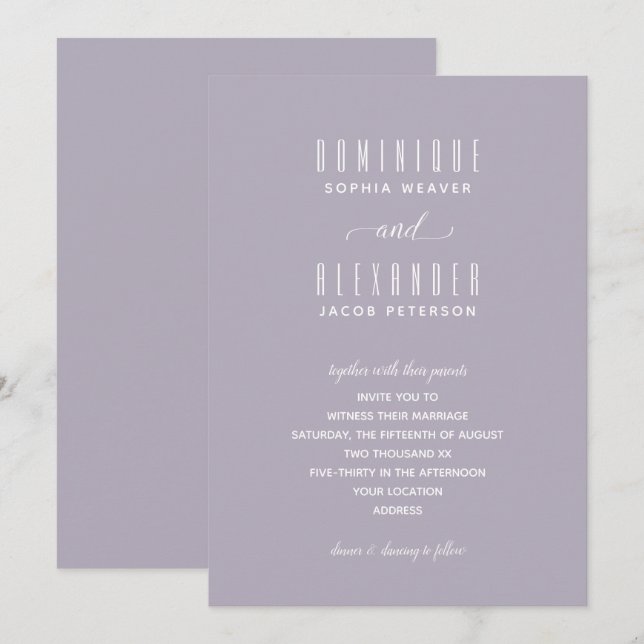 Élégant Script Soft Lilac Mariage Invitations (Devant / Derrière)
