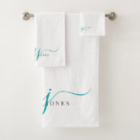 Élégant Script Turquoise Monogramme Nom Initiales