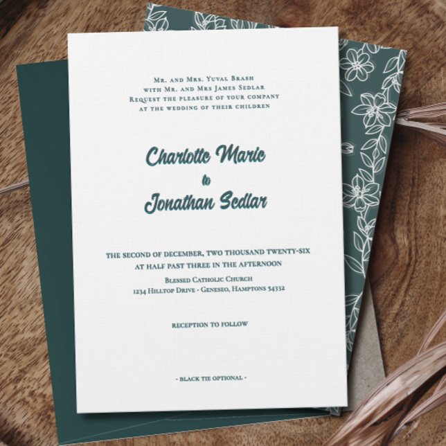 Élégant Script Vert Simple Faire-part de mariage (Elegant Green Script Simple Wedding Invitation)