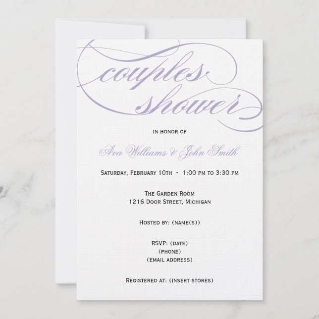 Élégant script violet Couples Shower Invitation (Devant)