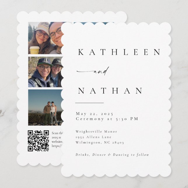 Elegant Script Wedding Invitation with 5 Photos (Devant / Derrière)