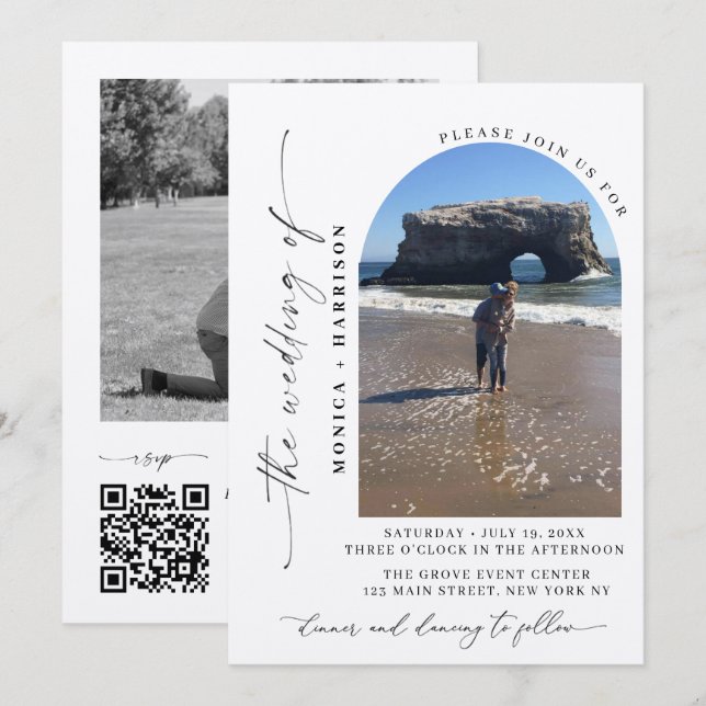 Elegant Script Wedding QR Code Invitation (Devant / Derrière)