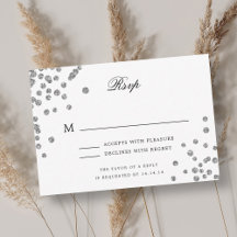 Elégant Script Wedding RSVP Silver Confetti
