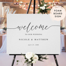 Élégant Script Welcome Mariage Panneau en mousse