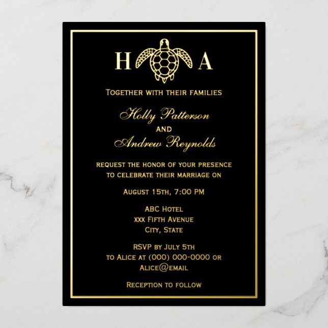 Elegant Sea Turtle #3 Wedding Foil Invitation (Recto)