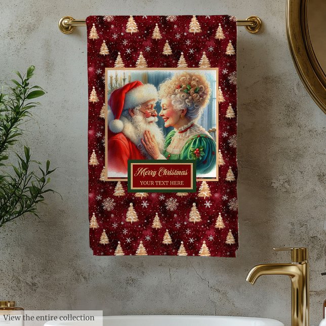 Élégant Serviette de bain rouge Mr et Mme Claus Fe (Stylish Mr. and Mrs. Claus Red Festive Bath Towel)