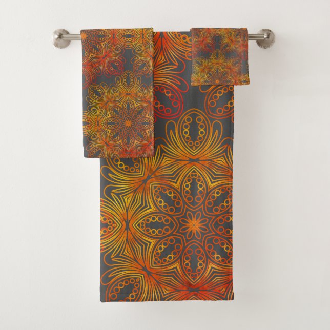 Élégant set de serviettes de bain gris Mandala Gol (En situation)