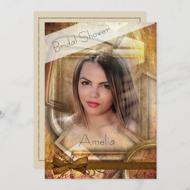 Elégant Shabby Chic Photo Bridal Shower Invitation (Devant / Derrière)