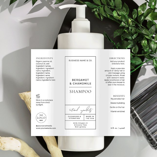 Elégant Shampooing Étiquette moderne Apothecary De (Elegant apothecary style waterproof product labels for 8 OZ cosmo bottles *verify size)