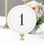Elégant Shimmer Gold Circle Table Numéro 1 Carte<br><div class="desc">Numéro de table noir et blanc classique sur votre choix de papier avec cercle découpé et bordure en faux or. Plusieurs types de papier,  carré ou angles arrondis sont également disponibles.</div>
