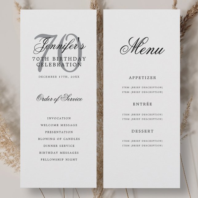 Elégant Silver 70th Birthday Programme Menu (Elegant Silver 70th Birthday Program Menu)