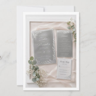 Elegant Silver Acrylic Wedding Invitation Suite  