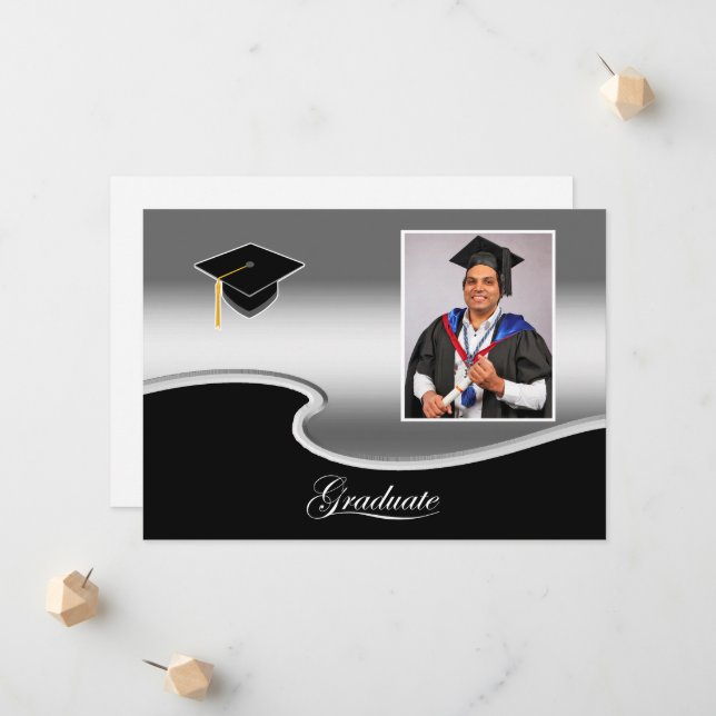 Elegant Silver and Black Grad Party invitation (Devant/Arrière en situation)