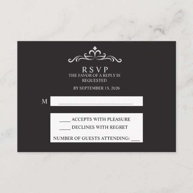 Elegant Silver and Black Horizontal Wedding RSVP  (Devant)