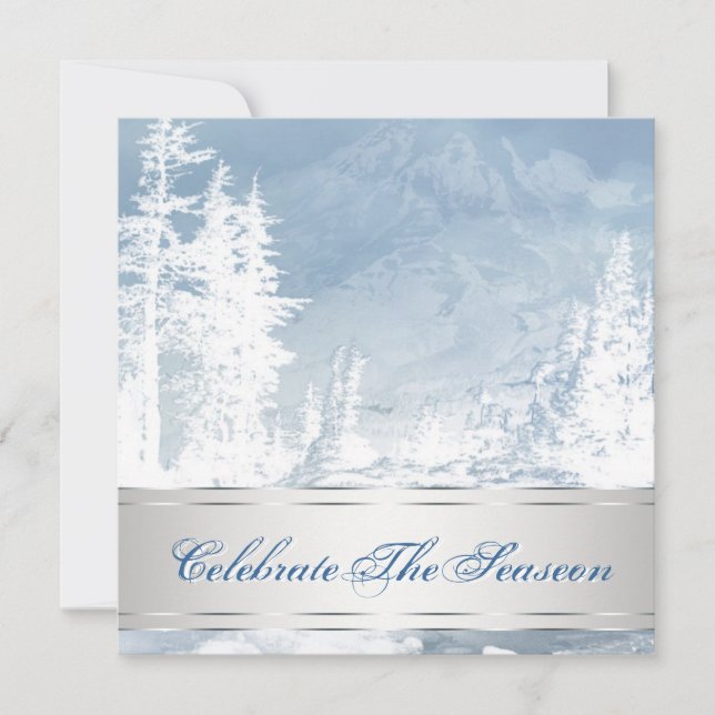 Élégant Silver Blue Noël fêtes Invitations (Devant)