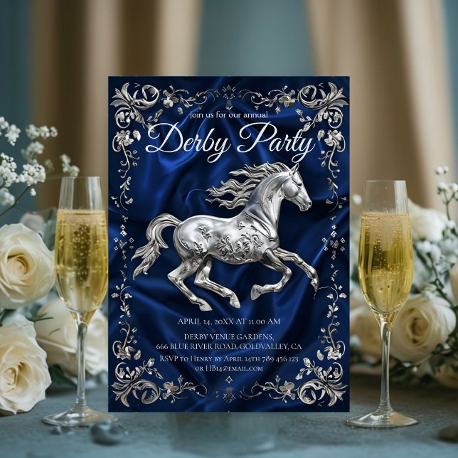 Elegant Silver Horse Derby Party Invitation with N (Créateur téléchargé)