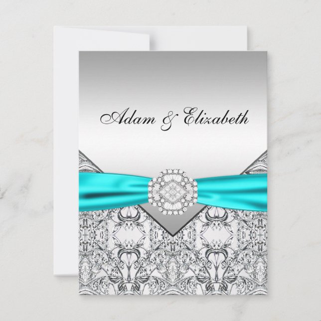 Elégant Silver Turquoise Blue Wedding Invitations (Devant)