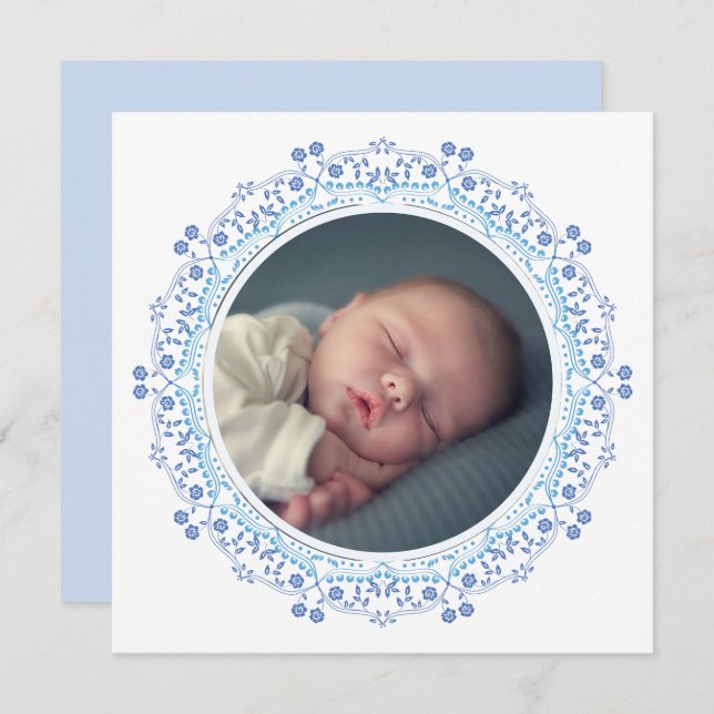 Élégant Simple Minimaliste Photo Bébé Bleu (Devant / Derrière)