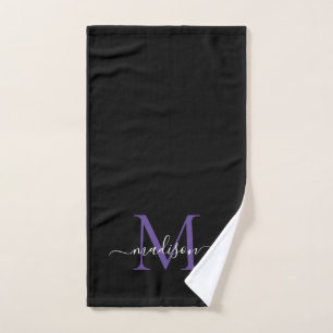 Élégant Simple Noir Violet Monogramme Nom du scrip